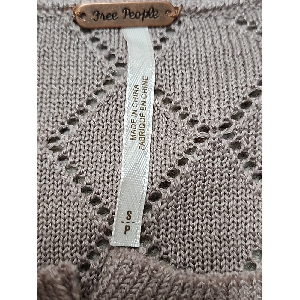 Free People Mauve Ruffles Cardigan Size S Diamond Pattern Linen Blend - Picture 4 of 16